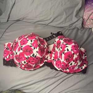 Torrid Pink and Black Floral Lace Bra